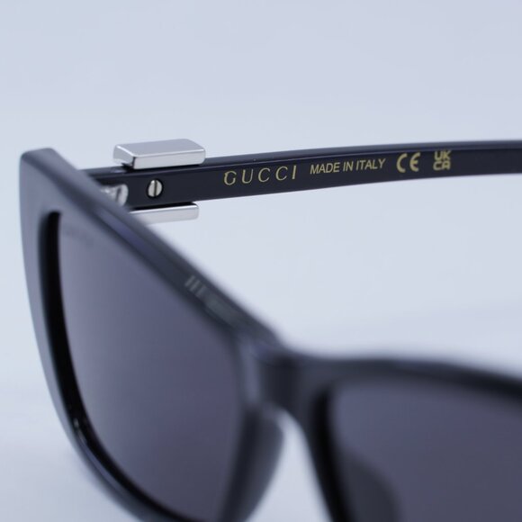 ?️ New Gucci GG1681S 001 Sunglasses - Shiny Black Frame, Solid Grey Lens…